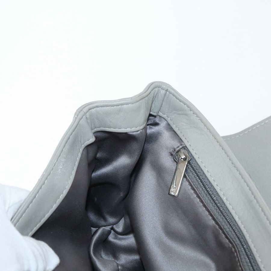 【日本直送】香奈兒羊皮鏈肩背包 灰色 銀色 CC Auth bs32040-19