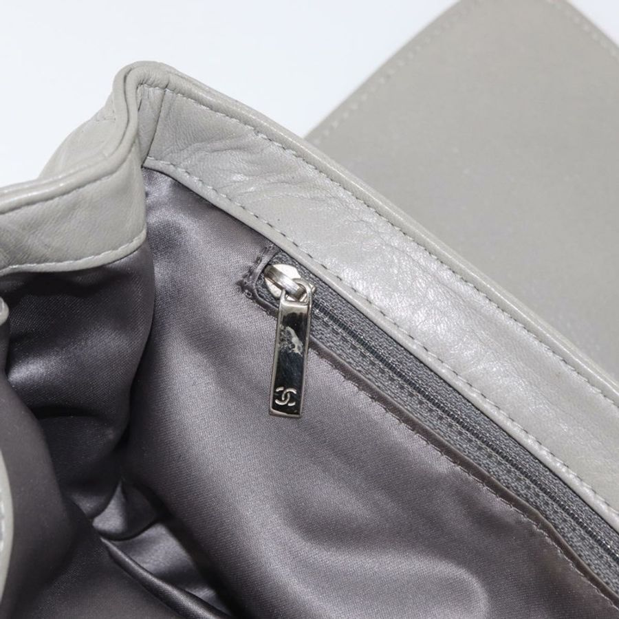 【日本直送】香奈兒羊皮鏈肩背包 灰色 銀色 CC Auth bs32040-20