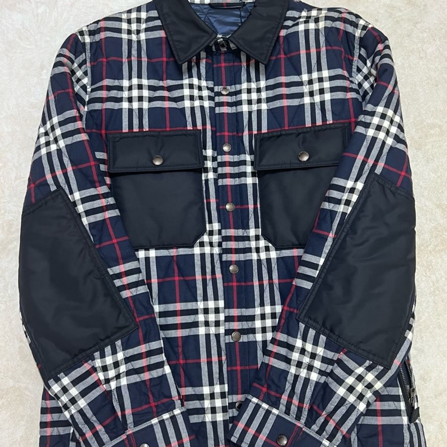 Burberry 絎縫格紋棉法蘭絨襯衫 藍色格紋-0