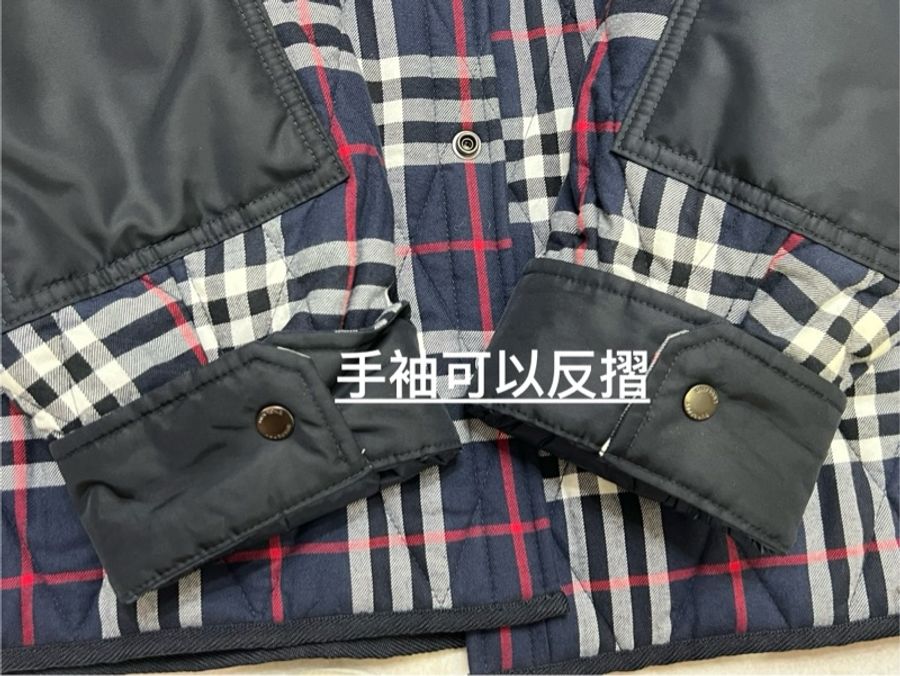 Burberry 絎縫格紋棉法蘭絨襯衫 藍色格紋-9