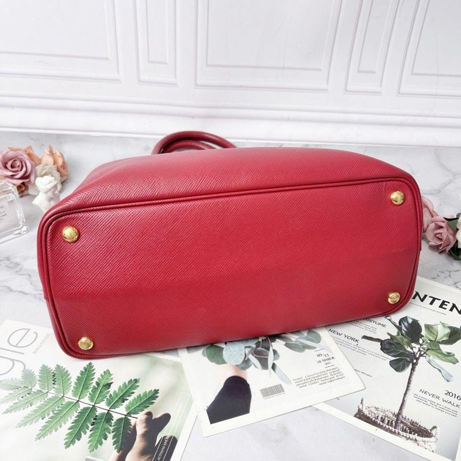 Prada Double Saffiano紅色托特包34×24×15cm 98新配件塵袋-4