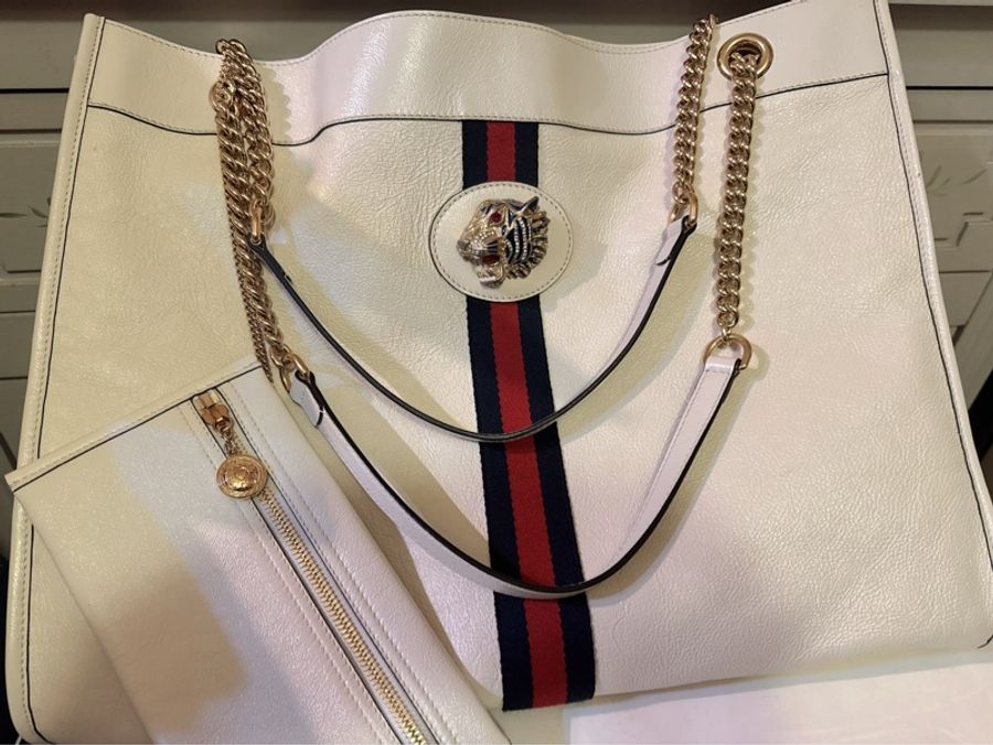 Gucci小牛皮虎頭包/Rajah Chain Leather Large tote bag-0