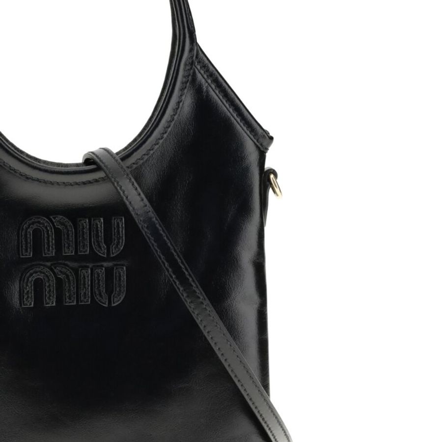 【MIU MIU】Ivy 迷你 小牛皮 手袋 托特包 肩背包 全黑色 5BA281-2