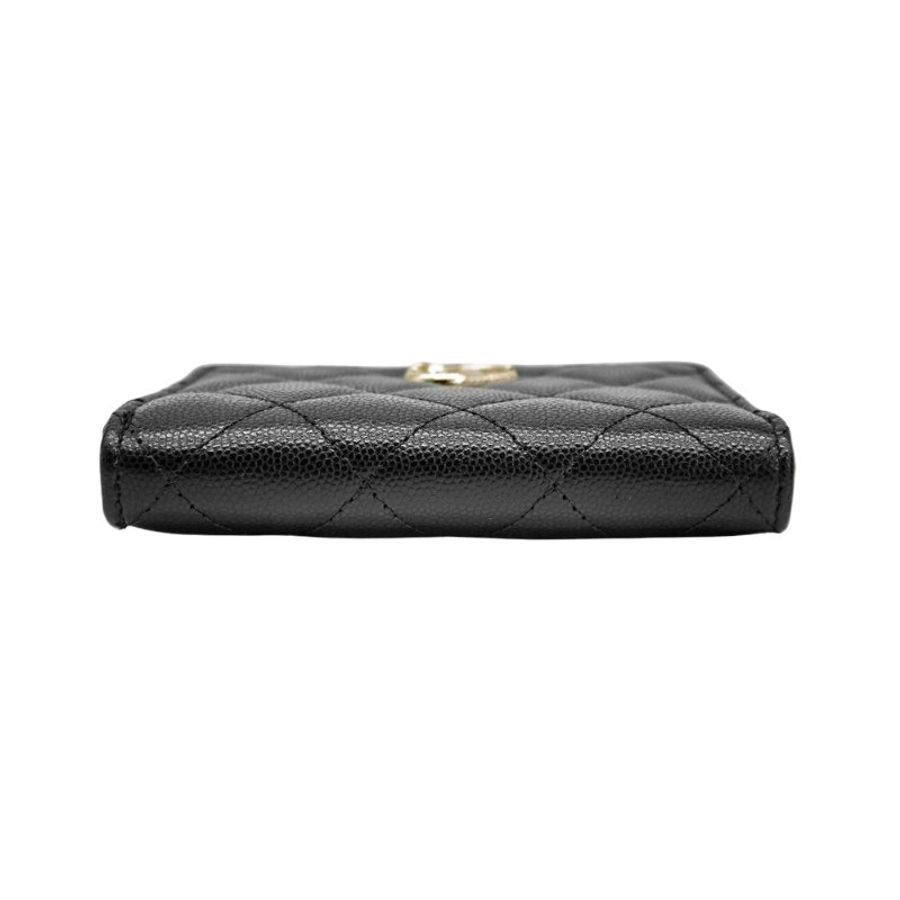 Chanel 粒紋牛皮刻紋金logo拉鍊對開短夾(AP4910-黑)-3