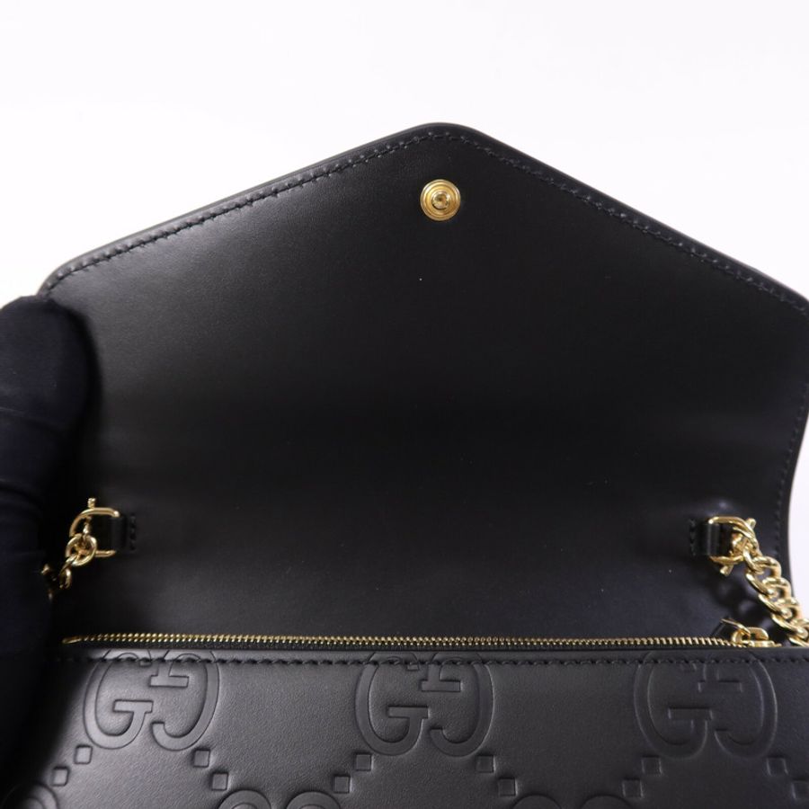 GUCCI 牛皮皮革GG Chain Wallet金扣鏈帶肩背袋-13