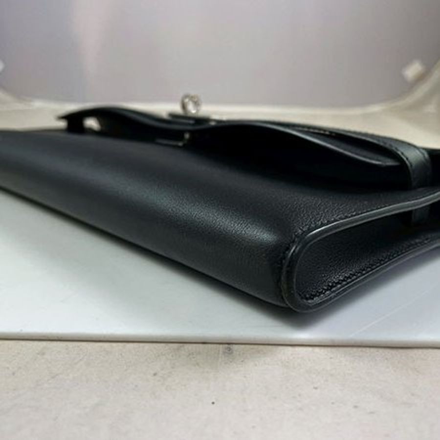 *奢華大道國際精品*【H0388】HERMES黑色 SWIFT牛皮 KELLY CUT 銀釦手提/晚宴包-4