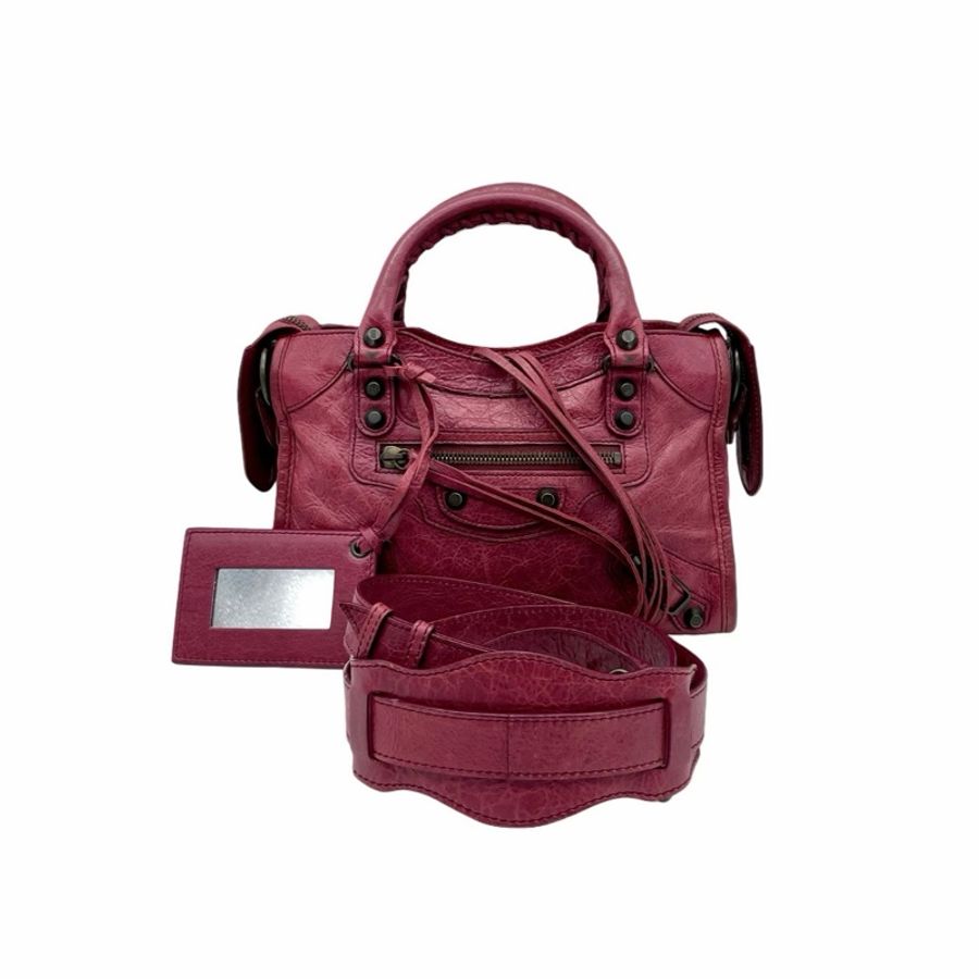 「JL精品代購」9新 Balenciaga鬚鬚流蘇機車包酒红色小號斜挎款-0