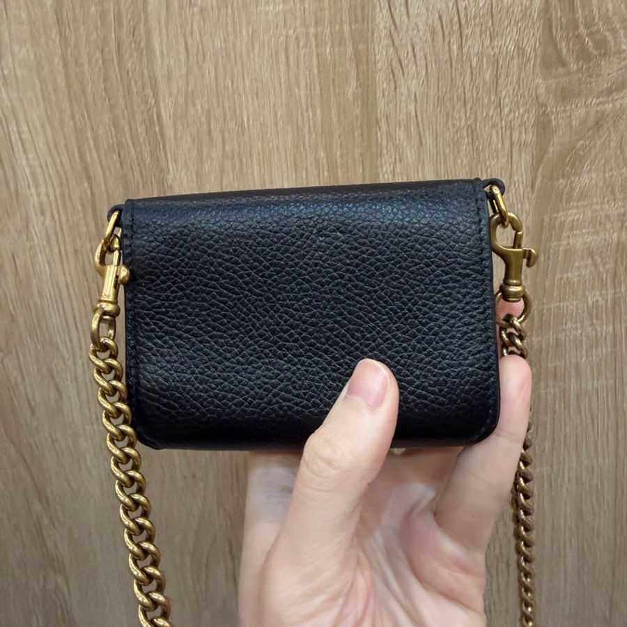 Balenciaga 黑牛皮霧金釦可以斜背三折短夾-5