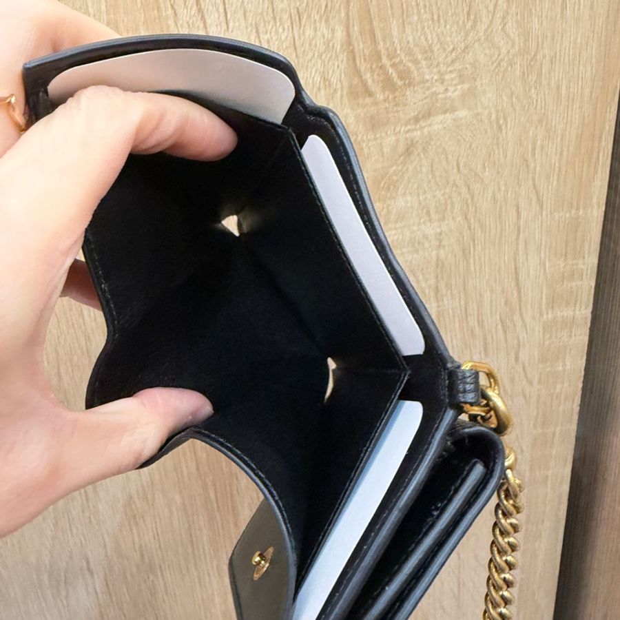 Balenciaga 黑牛皮霧金釦可以斜背三折短夾-12