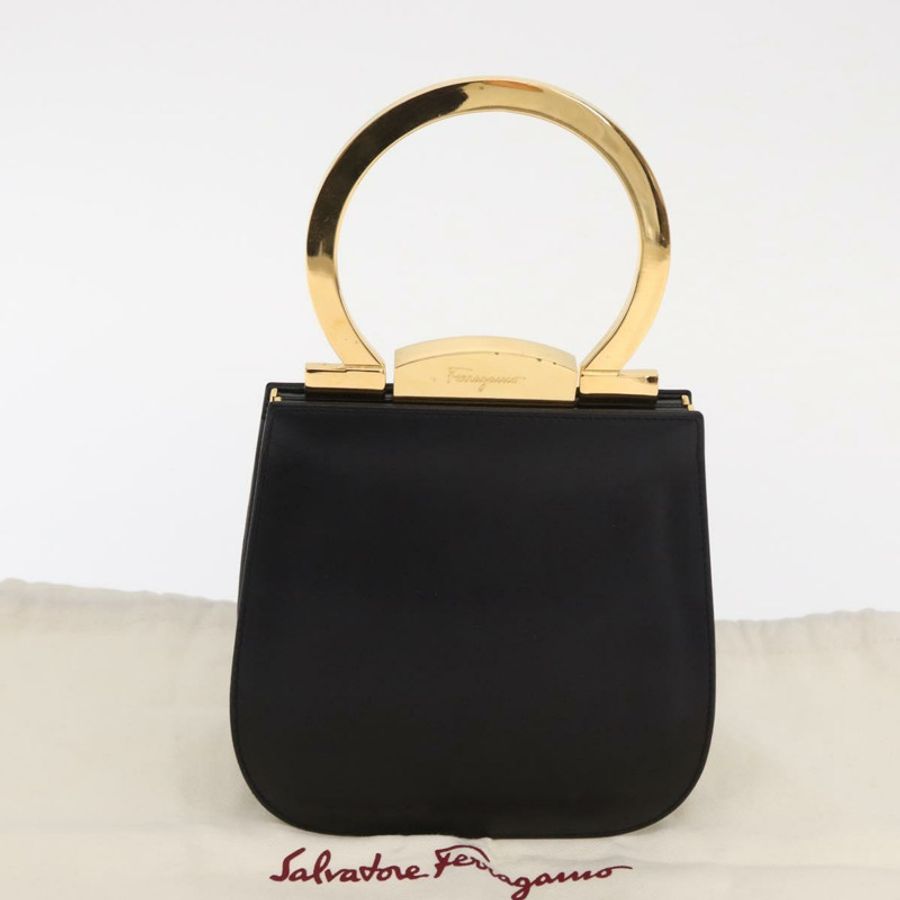 【日本直送】Salvatore Ferragamo Gancini 手提包,黑色皮革,金色,正品,貨號 159266V-11