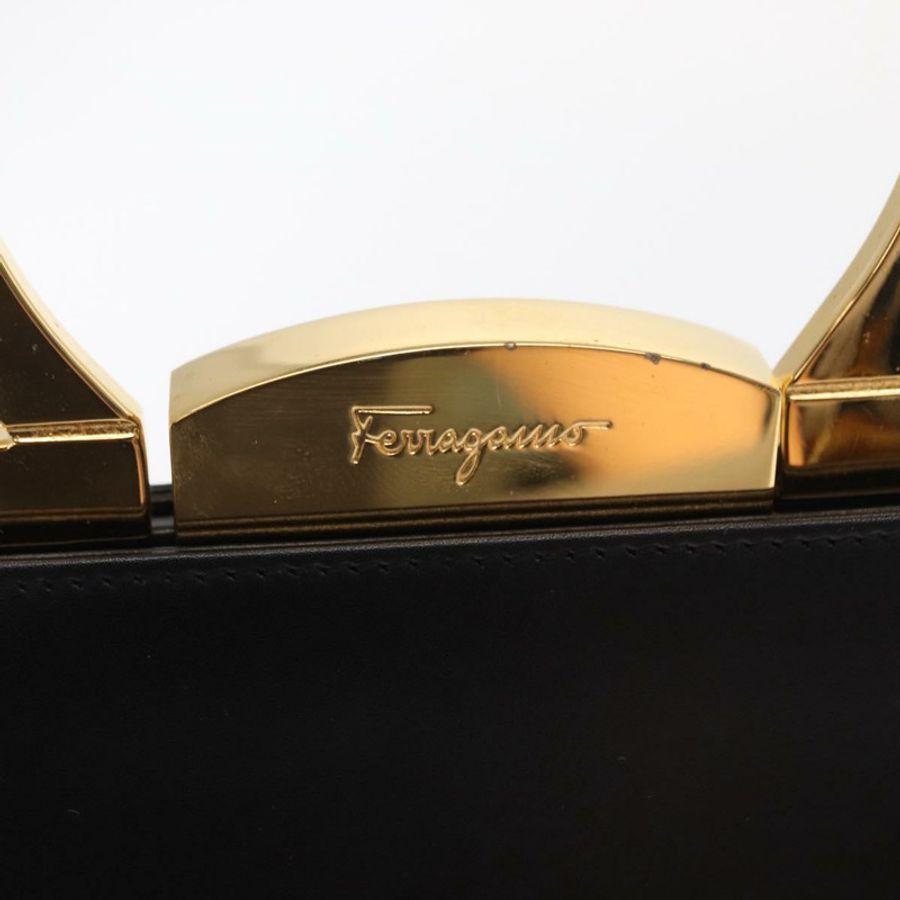 【日本直送】Salvatore Ferragamo Gancini 手提包,黑色皮革,金色,正品,貨號 159266V-18