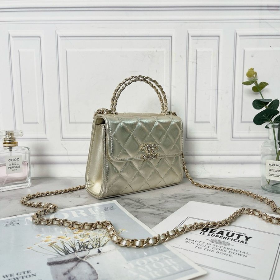 Chanel 25S香檳金kelly手提斜背包芯片款11.5×14.5×5.5 98新配件塵袋盒子購證-4