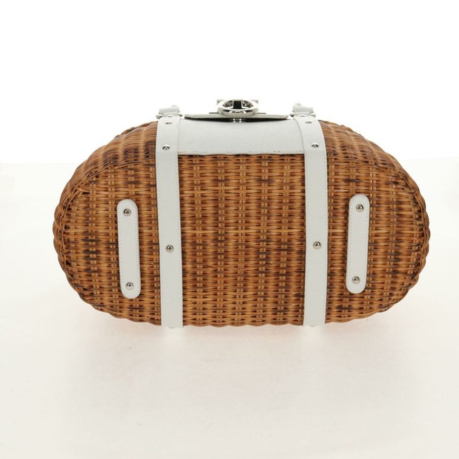 【日本直送】Salvatore Ferragamo Gancini 手提包 藤編 米色 銀色 正品 159168V-4