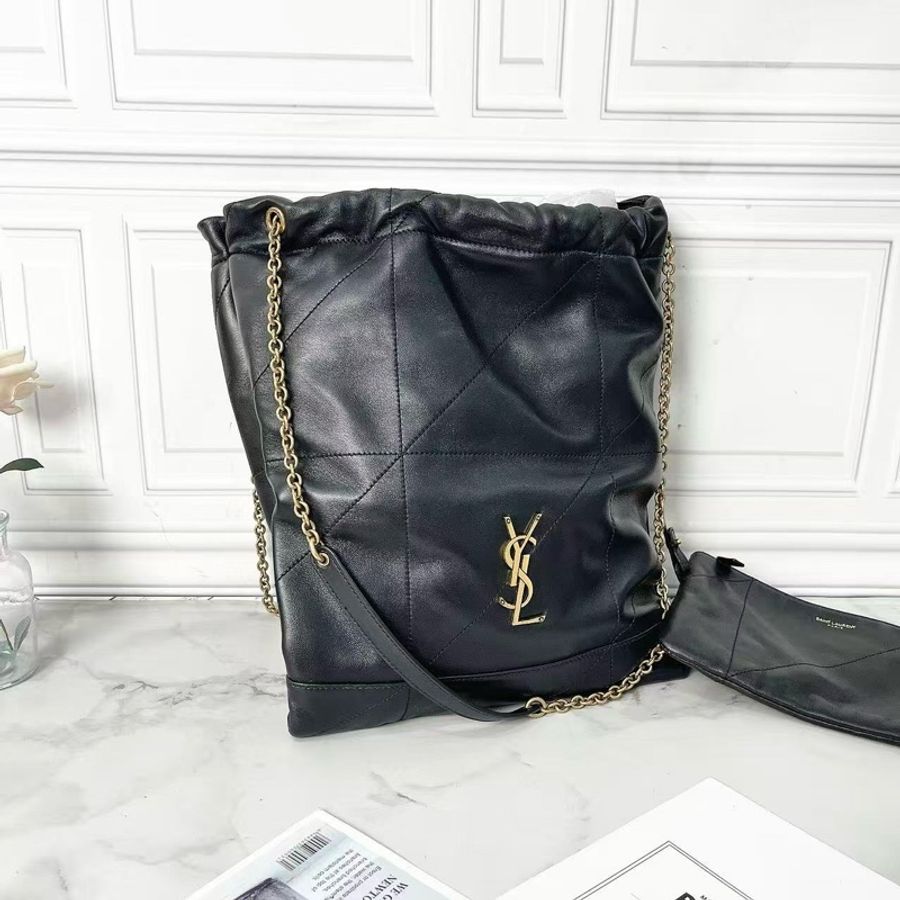 YSL Jamie黑金小羊皮購物袋垃圾袋斜背包25×33×2 98新配件塵袋盒子-3