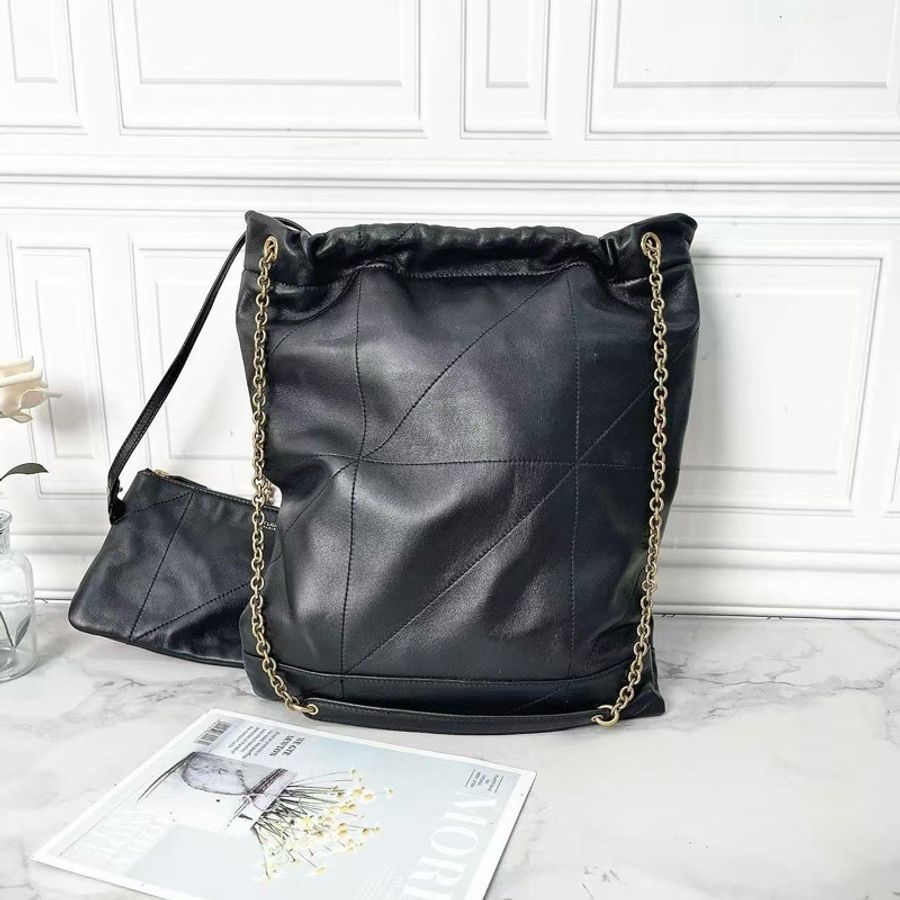 YSL Jamie黑金小羊皮購物袋垃圾袋斜背包25×33×2 98新配件塵袋盒子-5