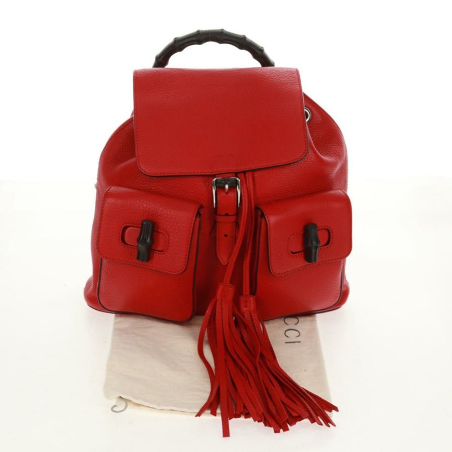 【日本直送】GUCCI 竹節雙肩包 皮革 紅色 銀色 370833 正品 158958V-11