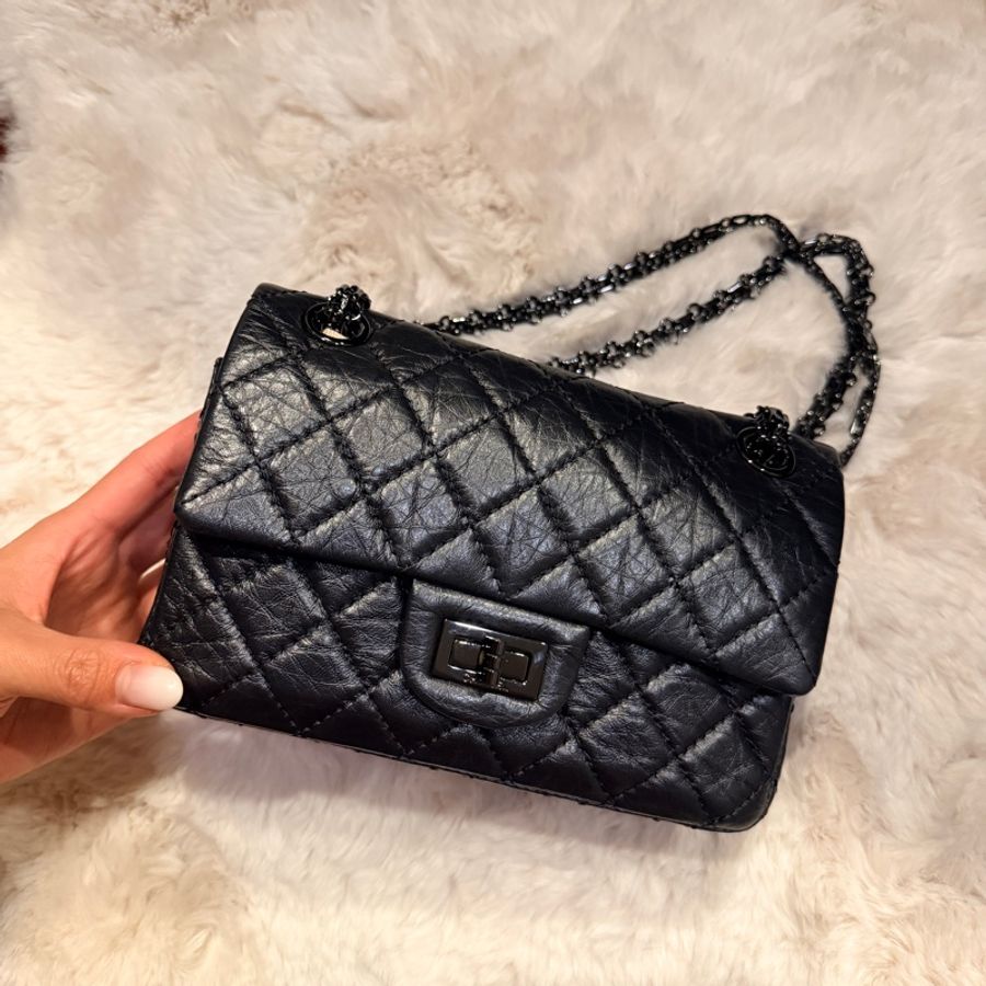 Chanel 2.55 so black mini 晶片 全配-0