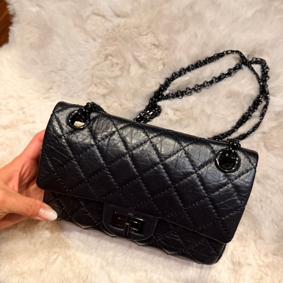 Chanel 2.55 so black mini 晶片 全配-9