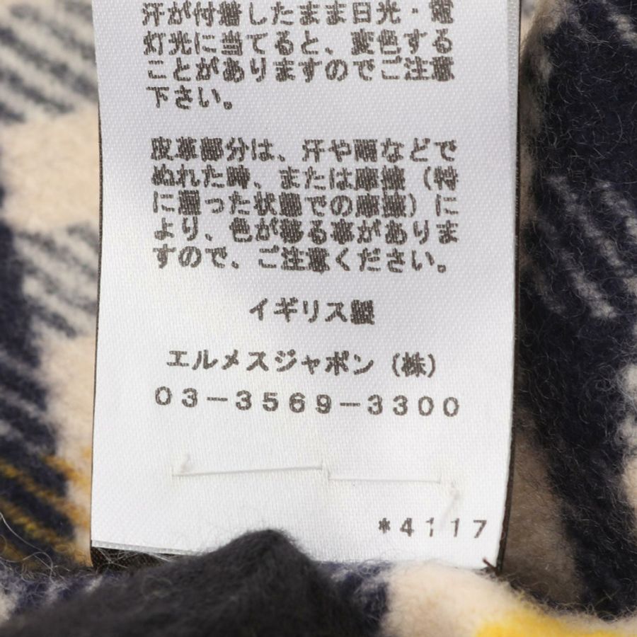 愛馬仕羊絨圍巾披肩,米色、海軍藍、黃色,二手女款-4