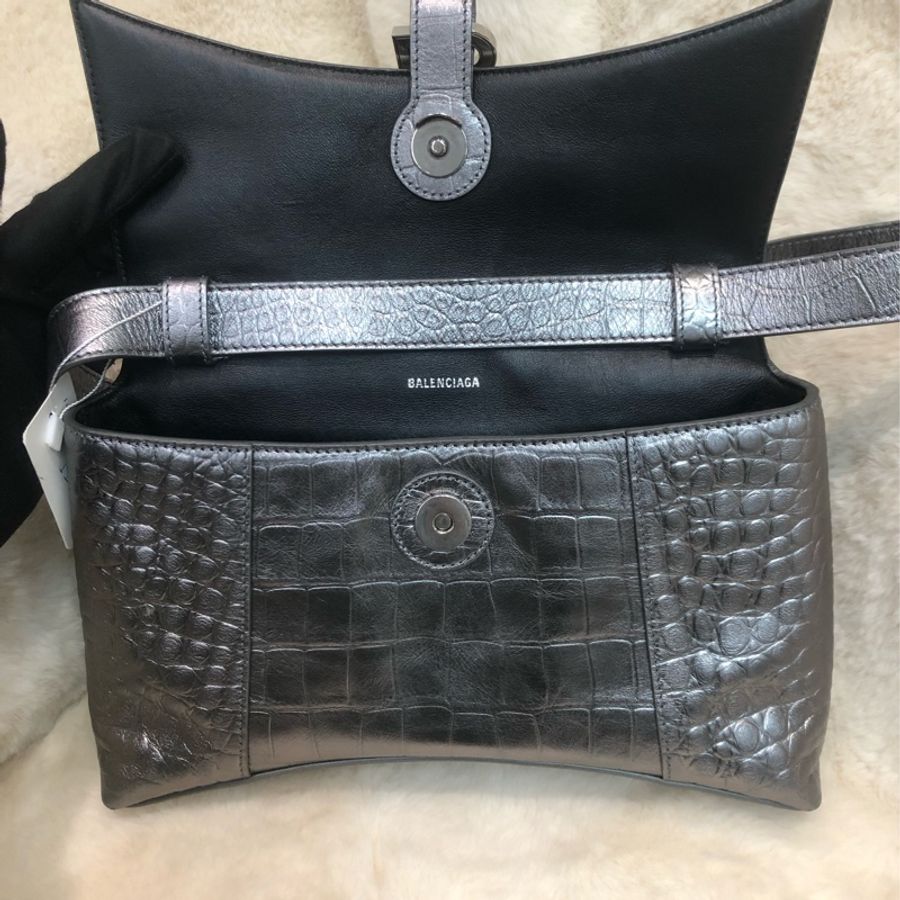 Balenciaga 銀色Town 鱷魚壓紋皮手袋 XC001-6