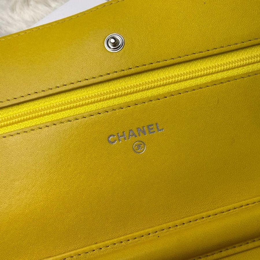 Chanel WOC 檸檬黃銀扣 鏈條包-4