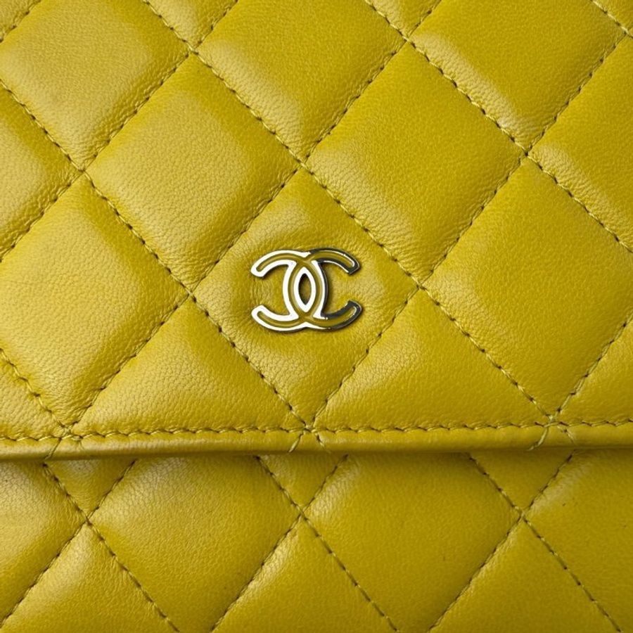 Chanel WOC 檸檬黃銀扣 鏈條包-5