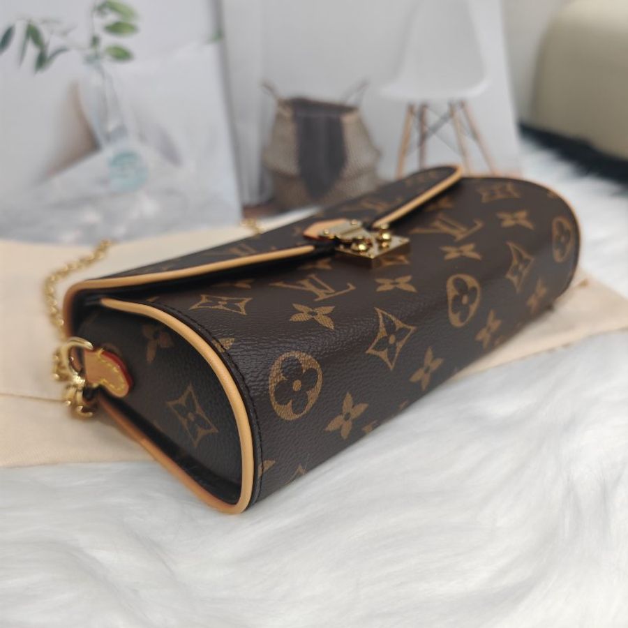 LV Pochette Camille 棕色 老花 涂层帆布拼牛皮 金扣-2