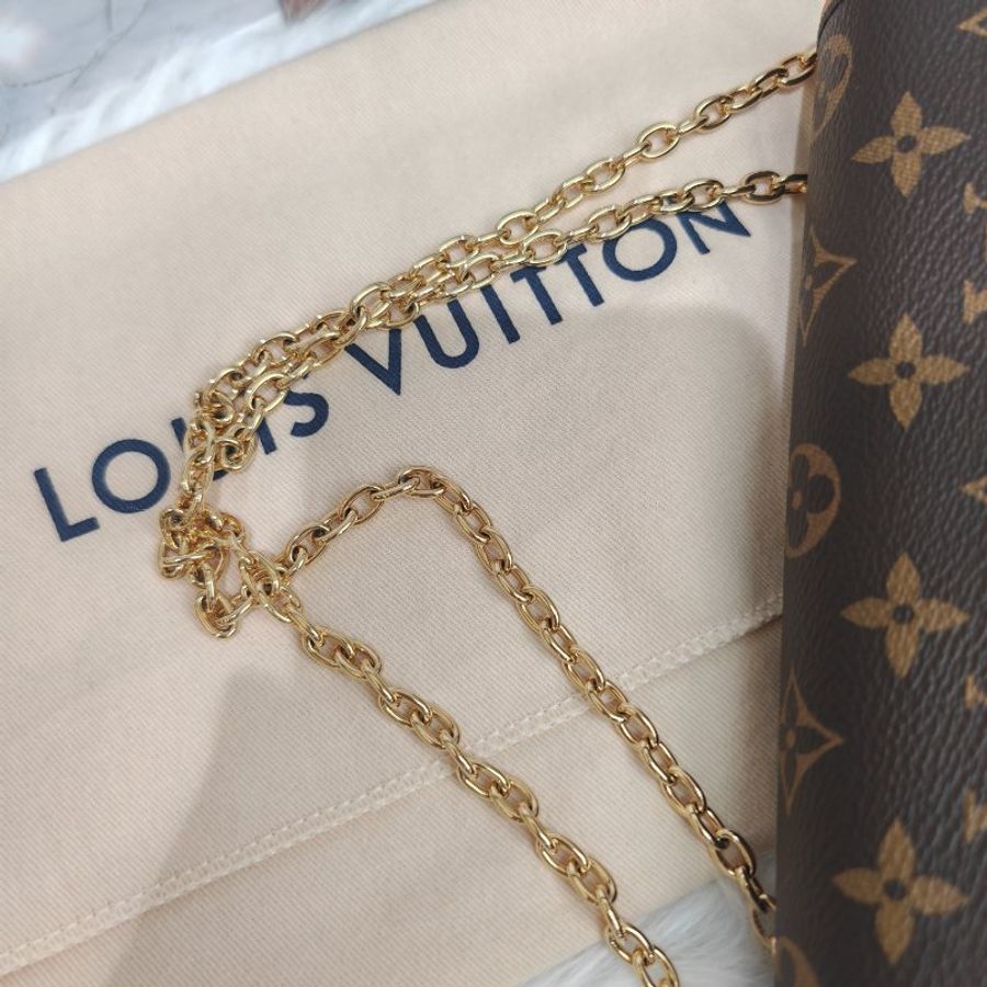 LV Pochette Camille 棕色 老花 涂层帆布拼牛皮 金扣-3