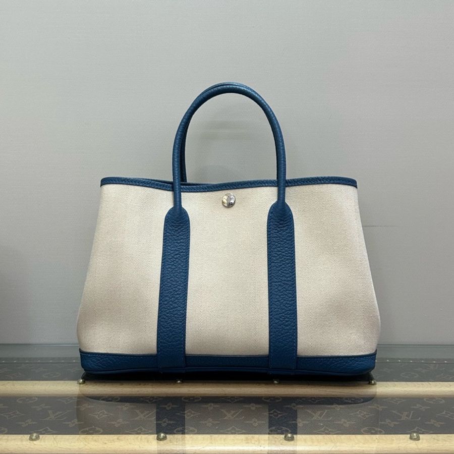 HERMES 帆布拼皮花園30手提包30*21*14 98新配件塵袋-1