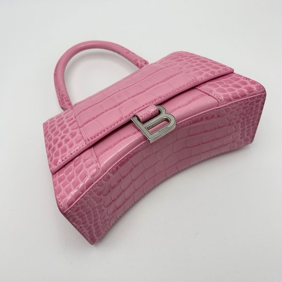 BALENCIAGA 鰐魚壓紋沙漏S粉色銀扣手提肩背斜背包22*13.5*9 98新配件塵袋-3