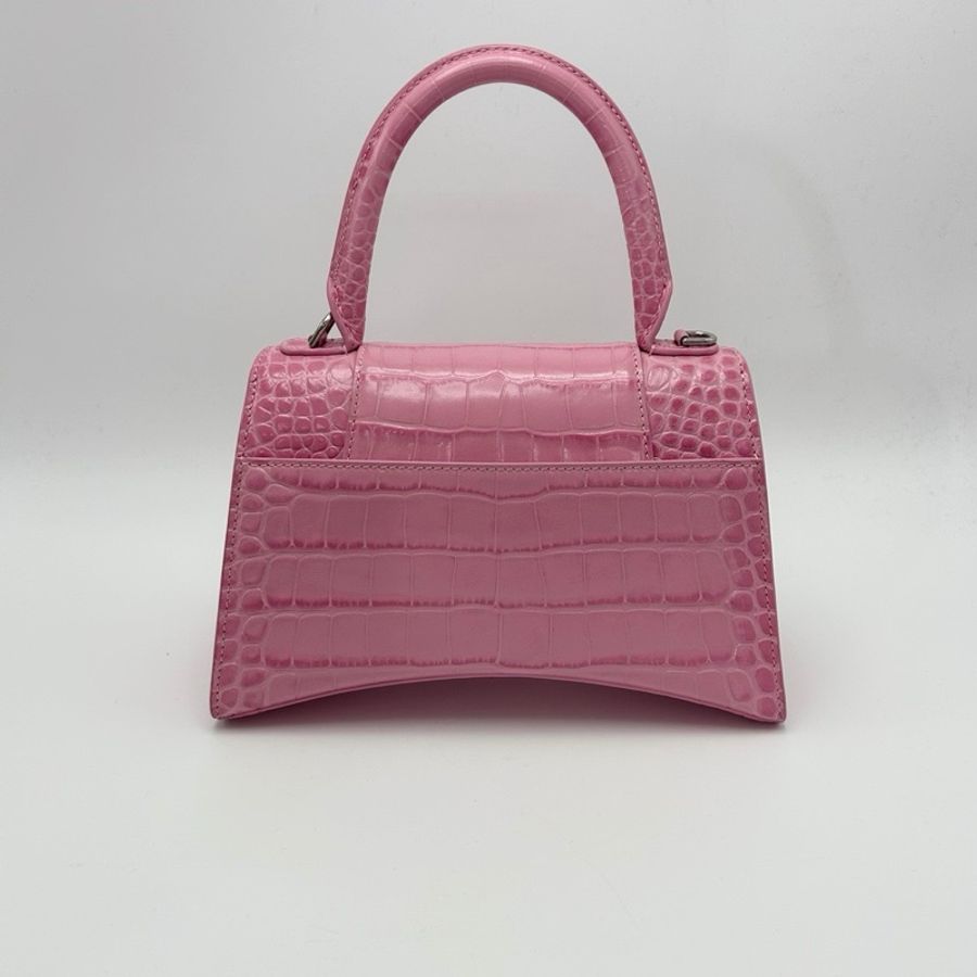 BALENCIAGA 鰐魚壓紋沙漏S粉色銀扣手提肩背斜背包22*13.5*9 98新配件塵袋-6