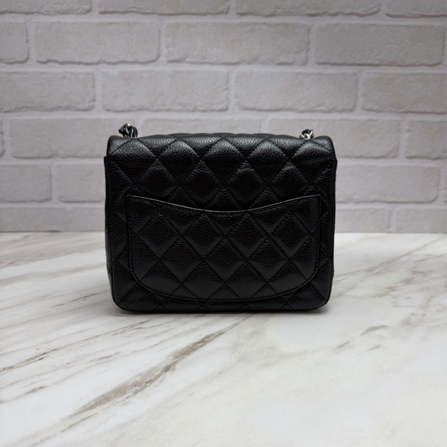 香奈兒 Chanel 方胖 荔枝牛皮 黑銀-6