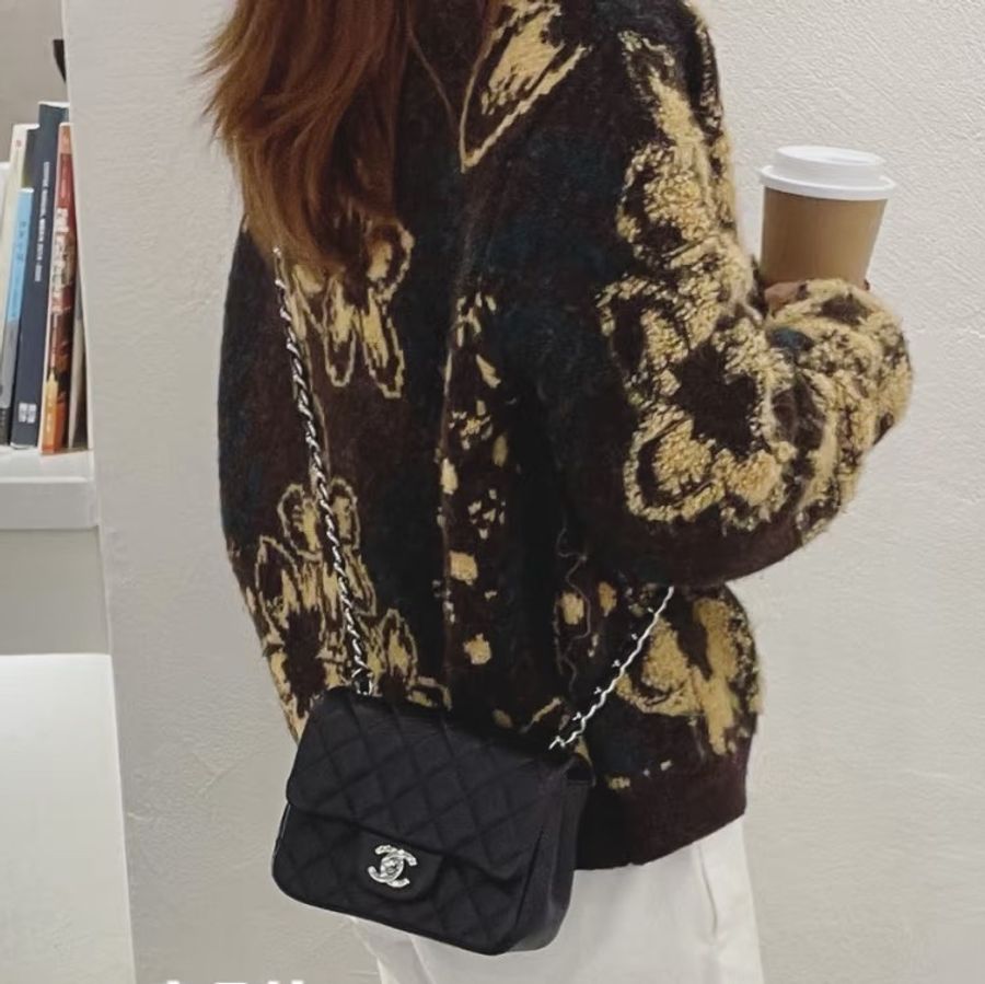 香奈兒 Chanel 方胖 荔枝牛皮 黑銀-16