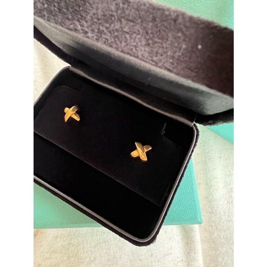 古董級二手真品Tiffany signature vintage 750 K金耳環-0