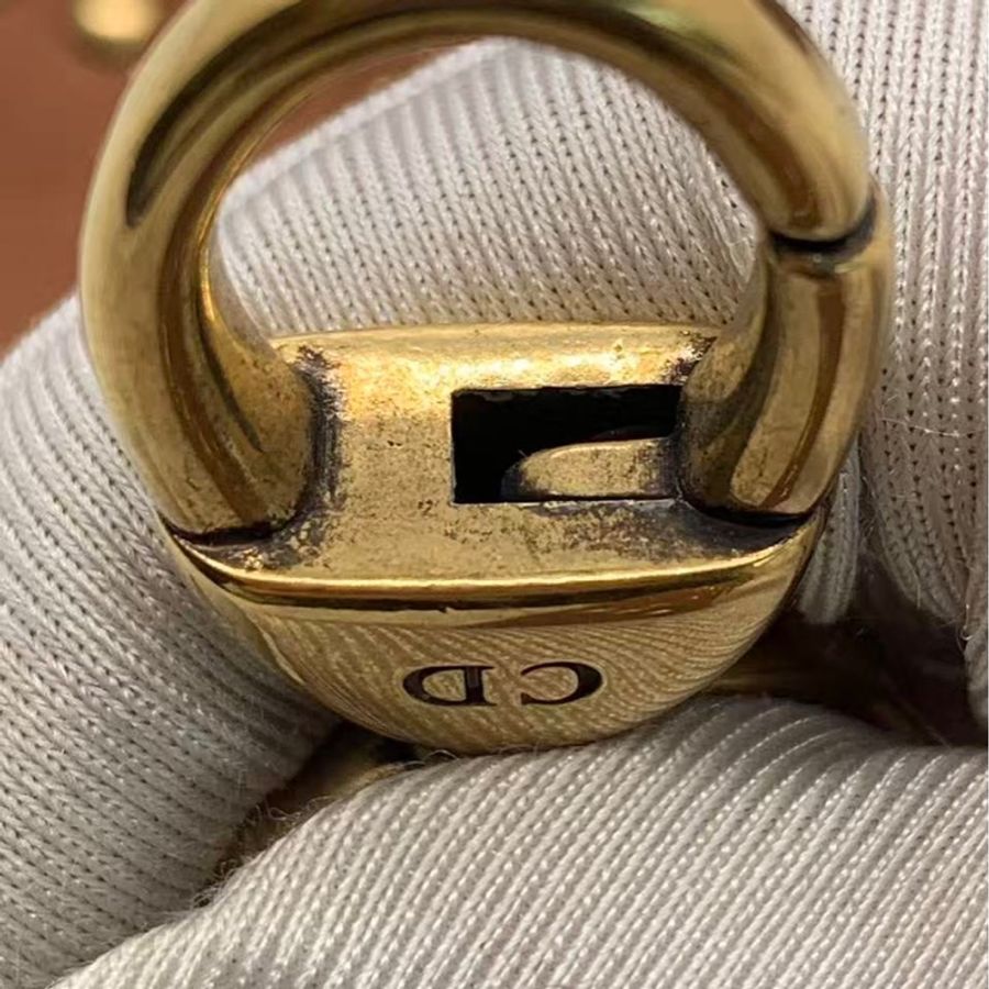 二手Dior 迪奧戴妃五格鉚釘菱格紋牛皮焦糖色金扣手提包單肩包,正常使用痕跡-23