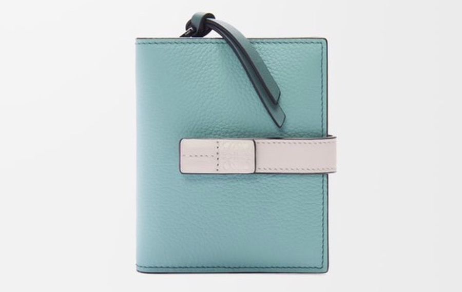 Loewe柔軟粒面小牛皮小型拉鍊短錢包-0