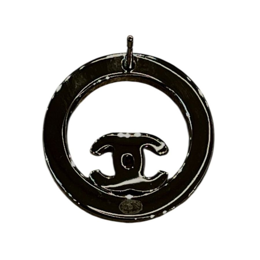 CHANEL 香奈兒 環形水鑽耳針式耳環 合金 銀色-5