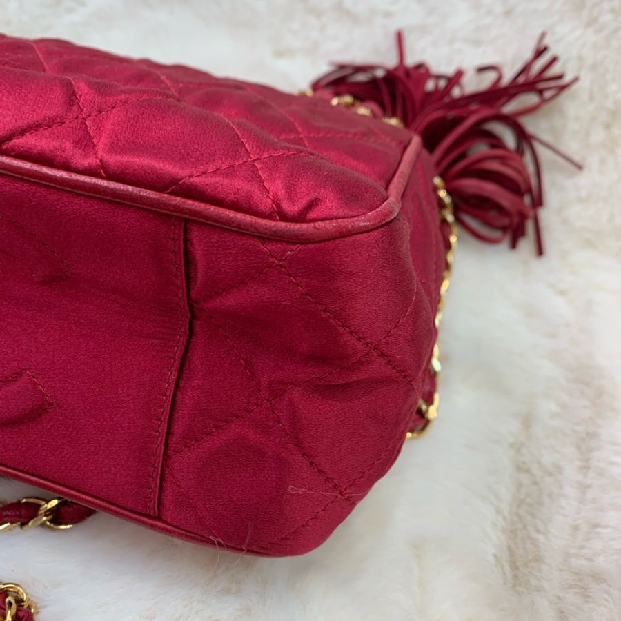 CHANEL 綢面紅色單肩包 XB217-5