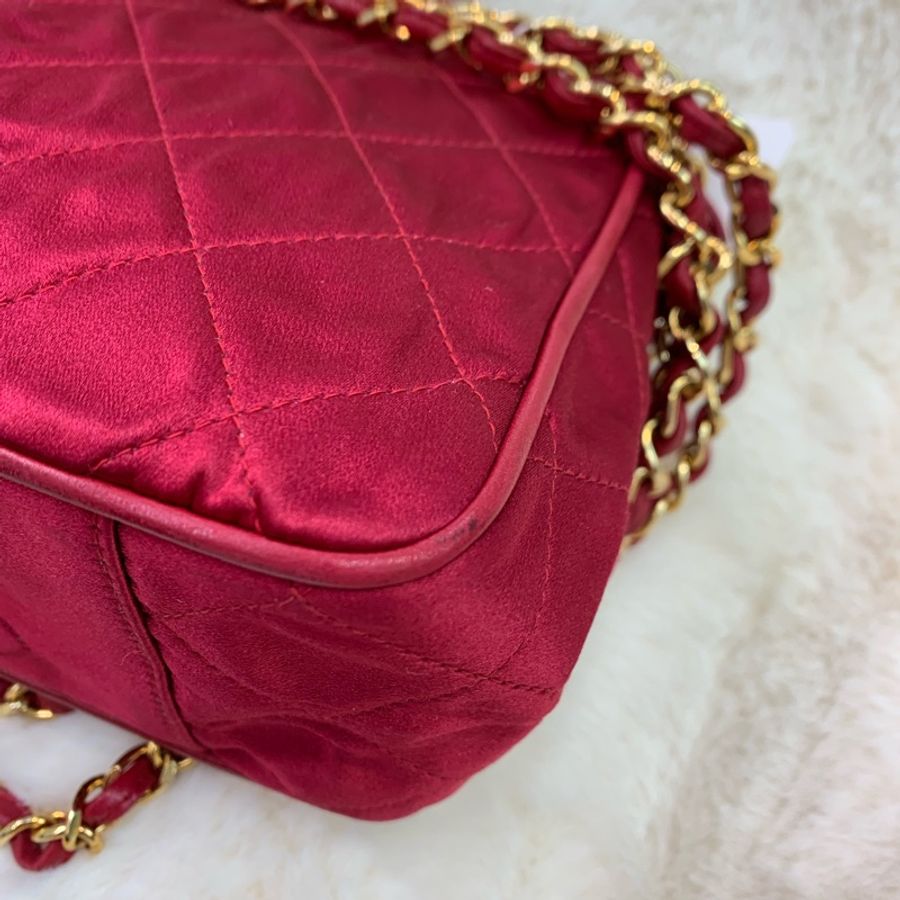 CHANEL 綢面紅色單肩包 XB217-7