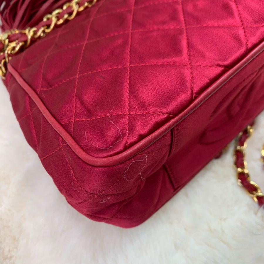 CHANEL 綢面紅色單肩包 XB217-8