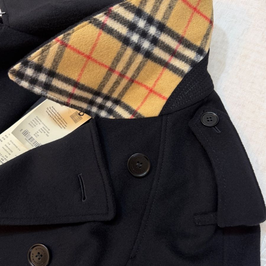 BURBERRY英國黑色羊絨混紡大衣UK4-8