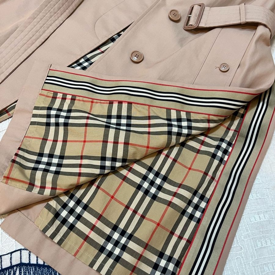BURBERRY英國粉杏色側開衩長風衣UK4-9