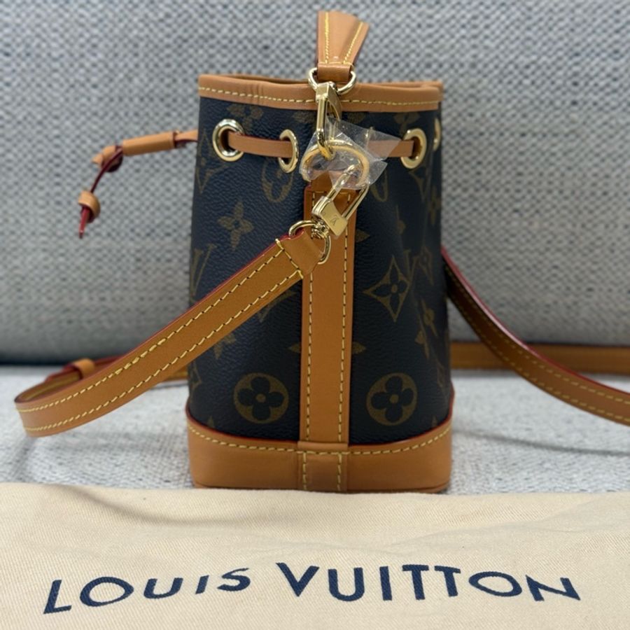 LOUIS VUITTON NOE 可拆卸可調節肩帶抽繩 牛皮 水桶包手提單肩斜挎包 迷你 女款 棕色老花-2
