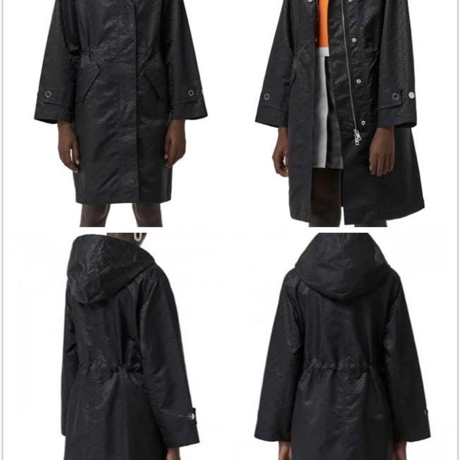 BURBERRY英國黑色專屬標誌提花連帽風雪大衣UK4-0