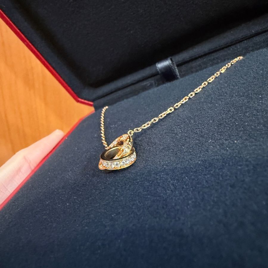 Cartier 750玫瑰金Love滿鑽雙環項鍊B7224528-1