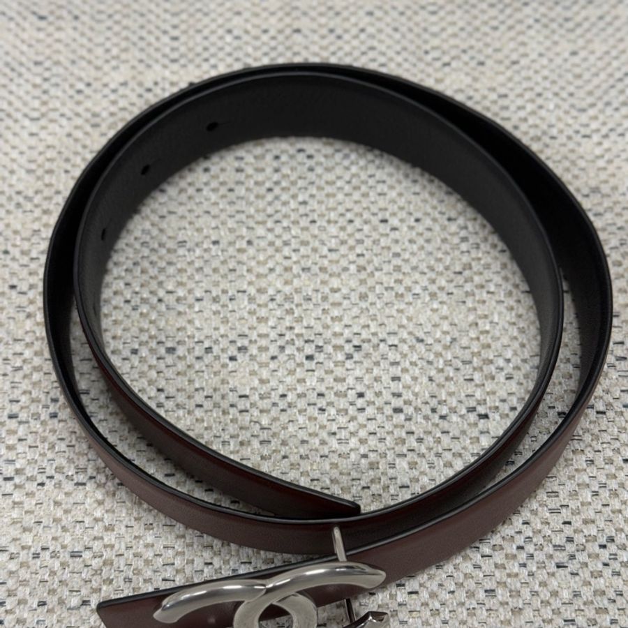 CHANEL香奈兒 Logo標識 針扣 牛皮 皮帶 男女同款 黑色 寬3CM-1