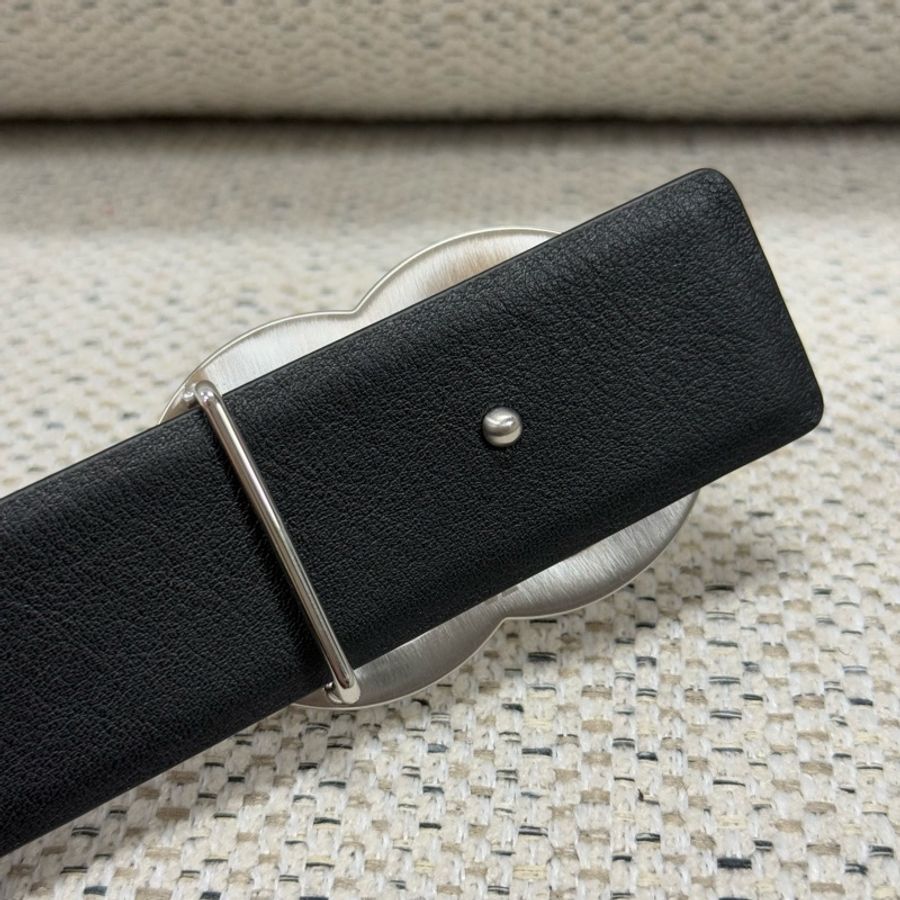 CHANEL香奈兒 Logo標識 針扣 牛皮 皮帶 男女同款 黑色 寬3CM-2