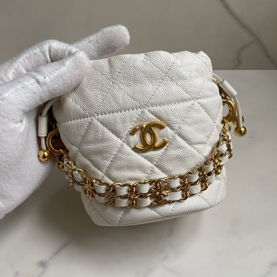 ⭐️好價入手 可分期 CHANEL 22K 白粒紋小牛皮斜背包 |神仙可愛|廢包當道|送禮送到心坎裡|保證正品|平台安心購鑒定-2