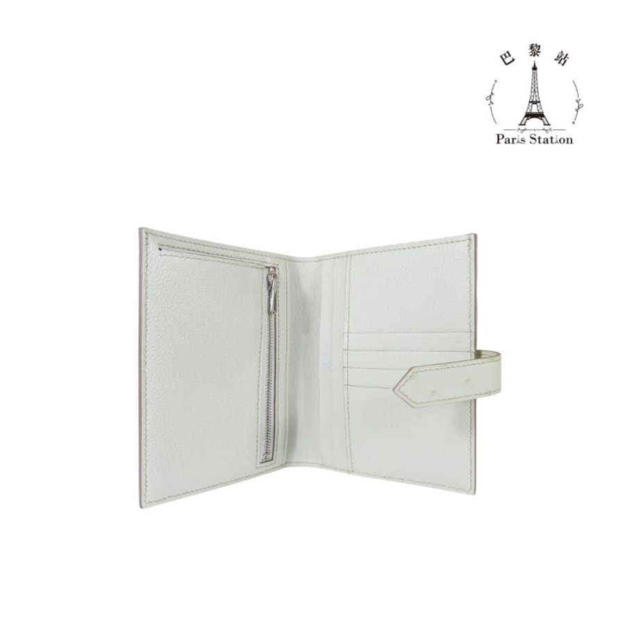 【巴黎站二手名牌專賣店】*現貨*HERMES愛馬仕真品*K刻 Bearn Compact米白色鴕鳥皮銀釦短夾-3
