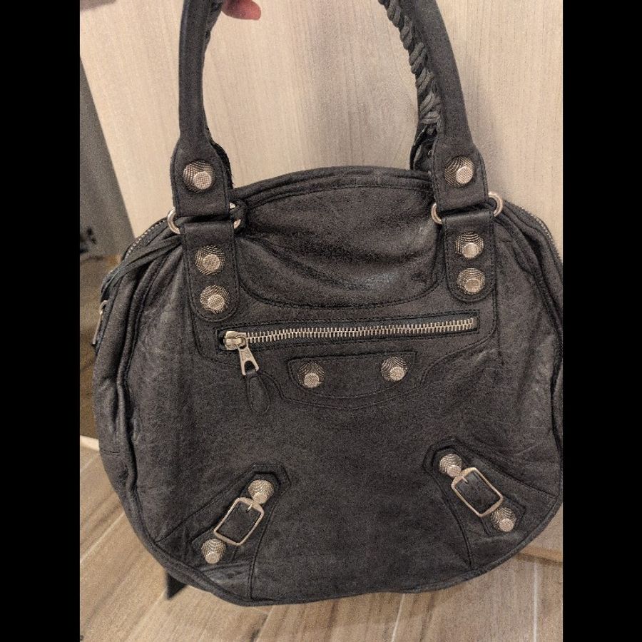 巴黎世家(Balenciaga) 炭灰色皮革GSH Sphere Hobo-3